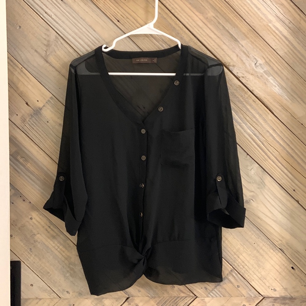 Black Sheer Button Blouse